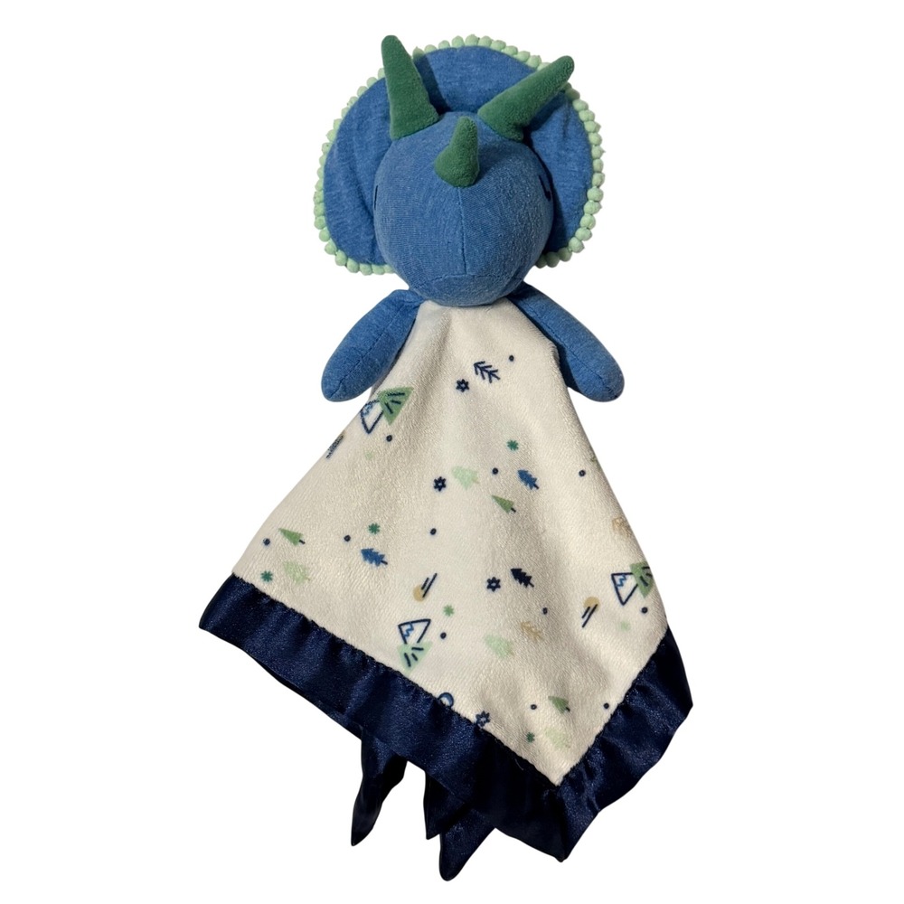 Blue Triceratops Dinosaur Lovey Security Blanket Satin Trim Mountain Print 12" *